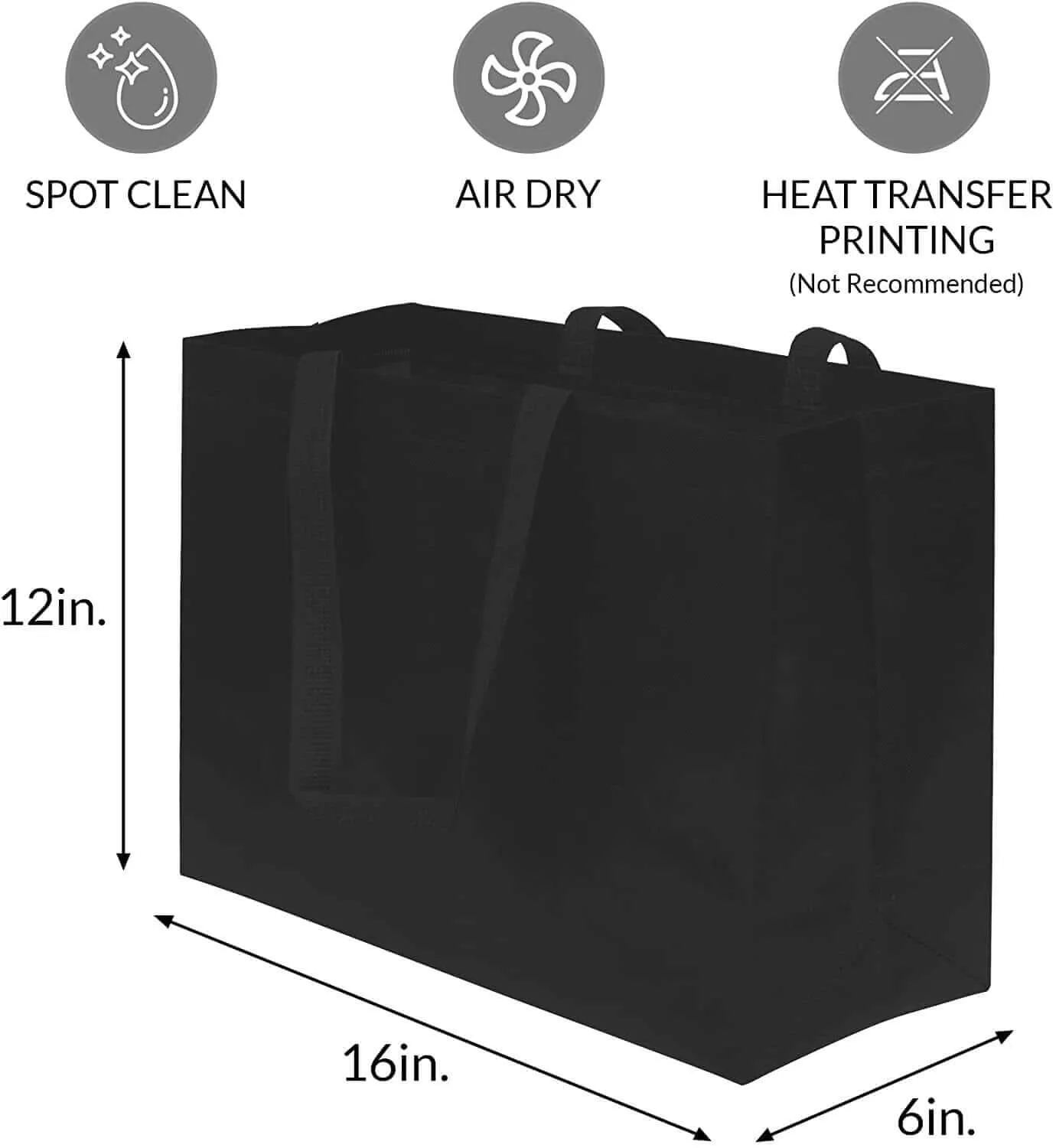 16x6x12 Large Black Heat Sealed Reusable Fabric Bags