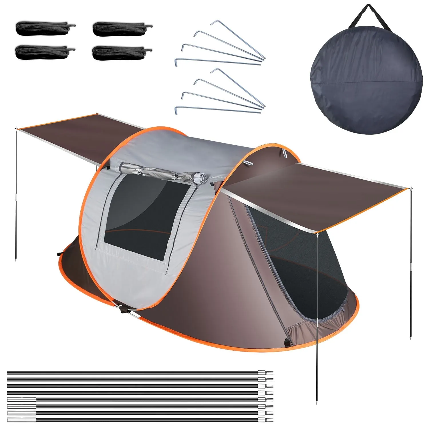 3-4 Person Pop Up Tent Automatic Setup Camping Tent Waterproof Instant Setup Tent with 4 Tent Poles 2 Mosquito Net Windows Carrying Bag for Hiking Cli