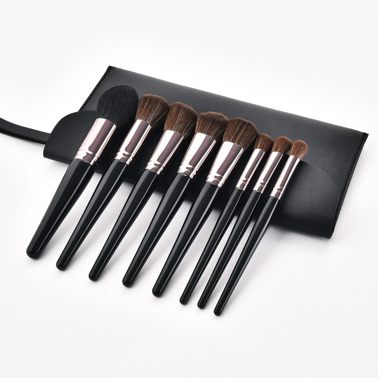 8 Piece Black   Rose Pro Sleek Brush Set - MQO 12 pcs