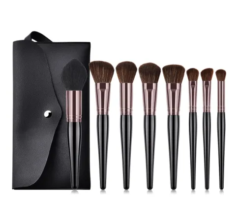 8 Piece Black   Rose Pro Sleek Brush Set - MQO 12 pcs