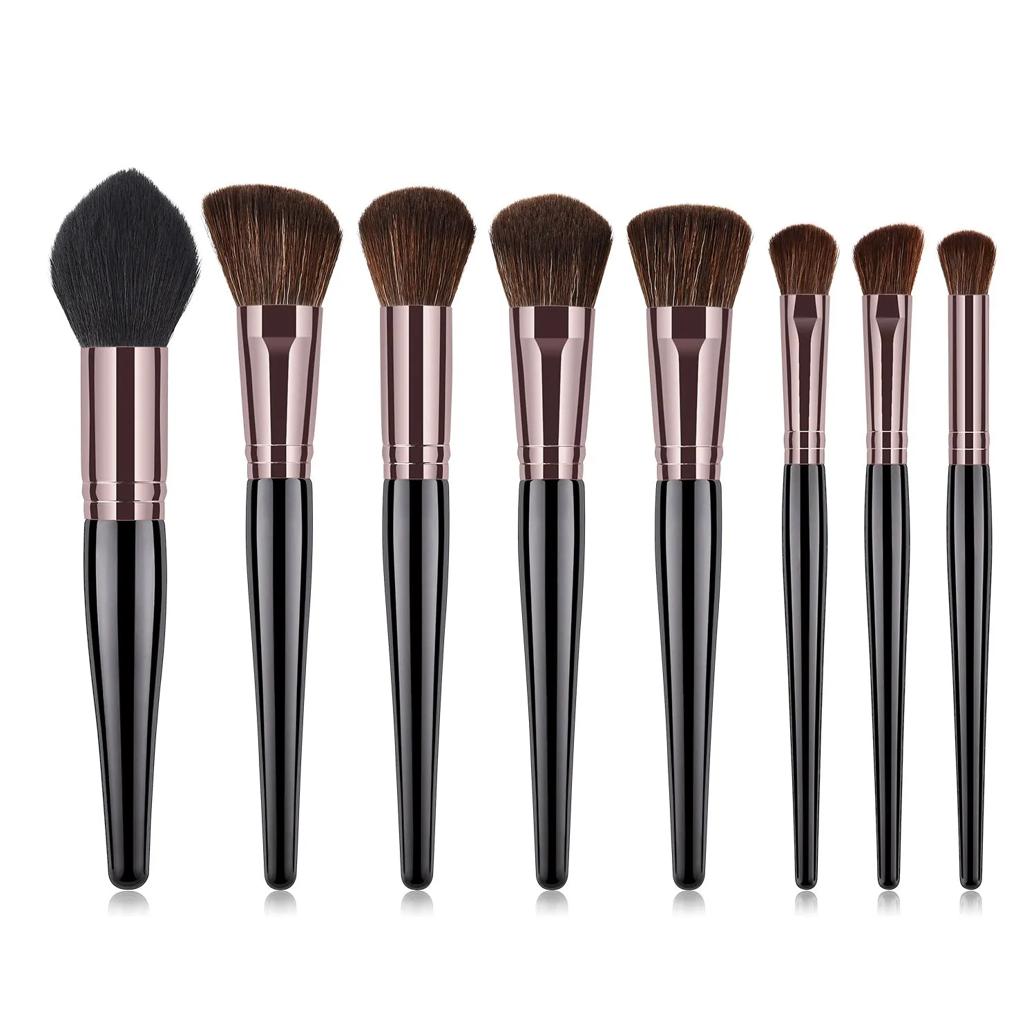 8 Piece Black   Rose Pro Sleek Brush Set - MQO 12 pcs