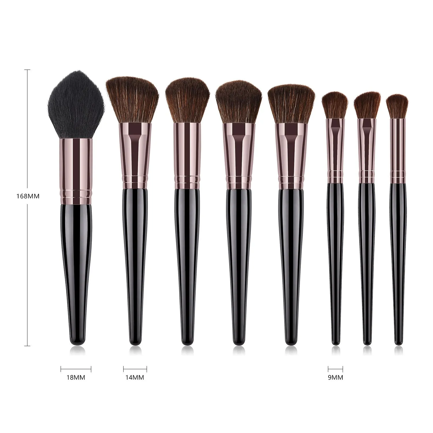 8 Piece Black   Rose Pro Sleek Brush Set - MQO 12 pcs