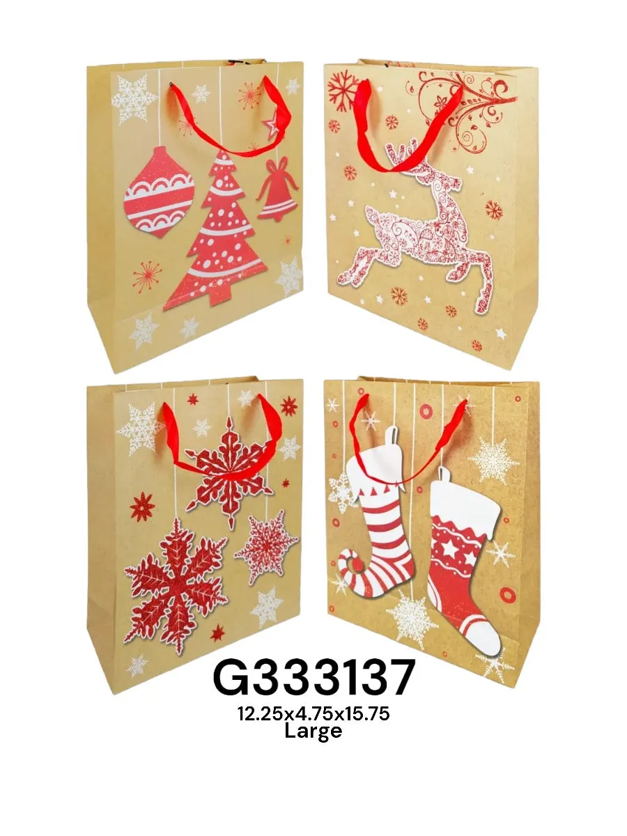 Accessories- Xmas Large Glitter Gift Bag G333137 (12 pack)