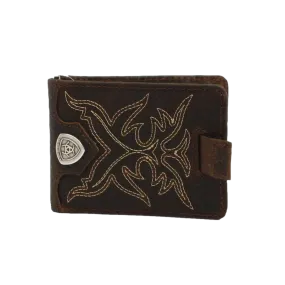 ARAIT Men's Western Brown Boot Stitching Bi-Fold Money Clip