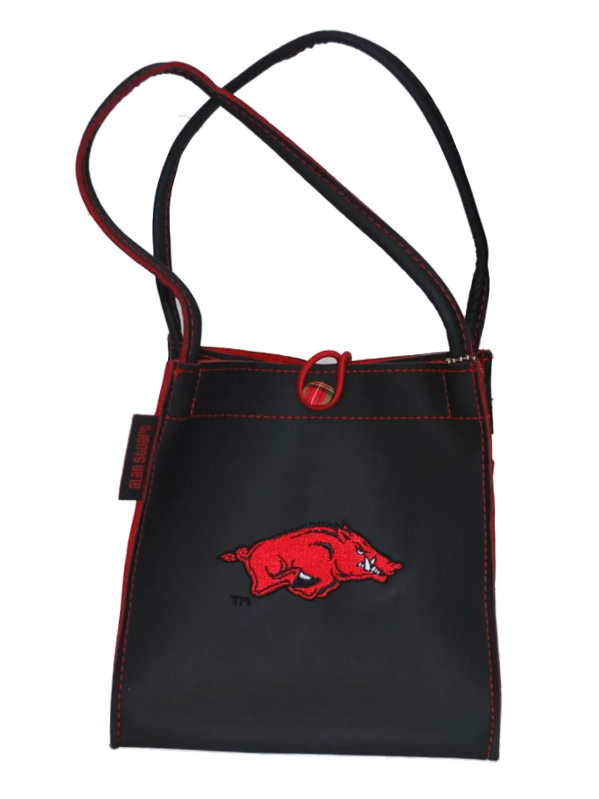 Arkansas Razorbacks Alan Stuart Black Leather Style Square Tote Bag Purse