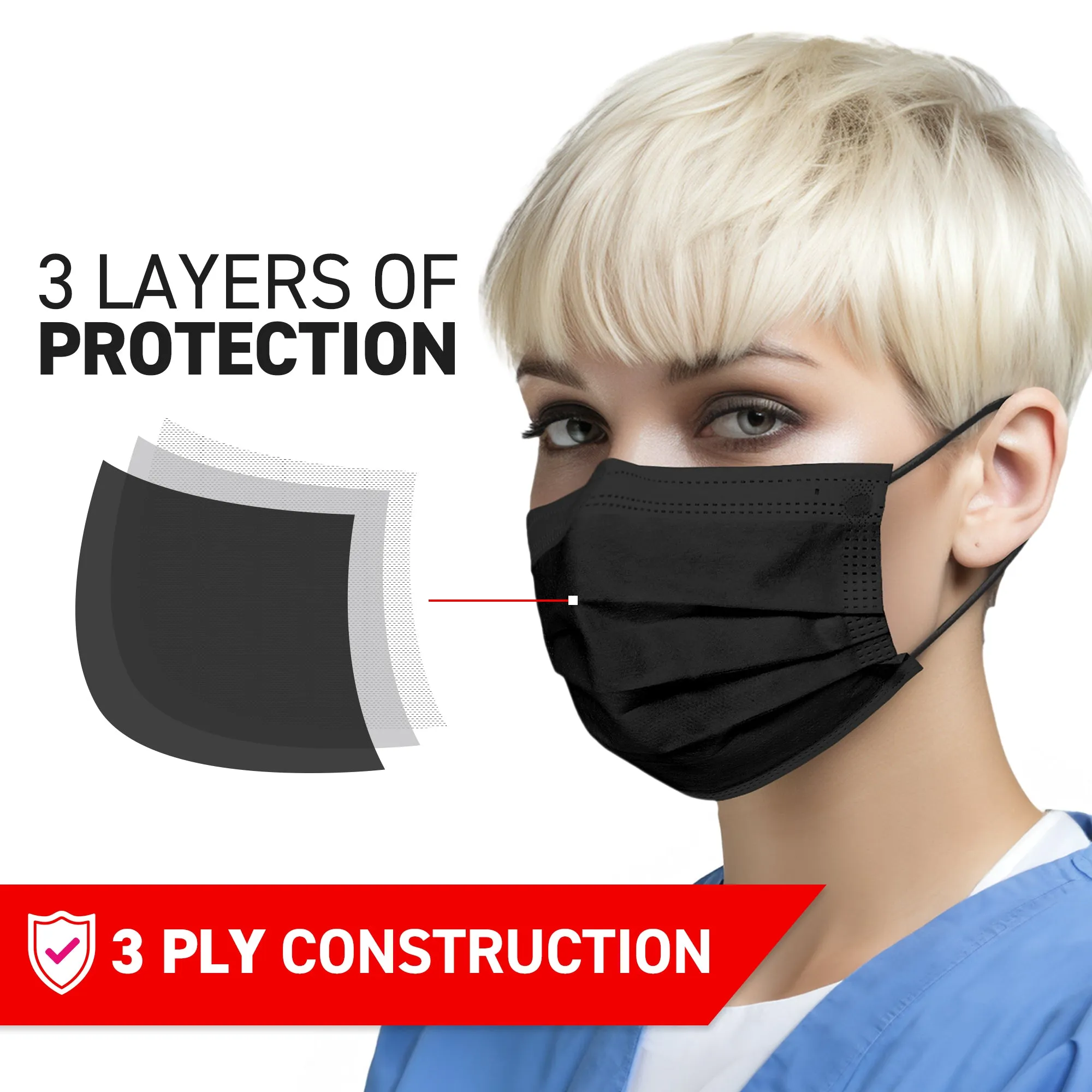 ASTM Level 3 Black Surgical Mask 3-Ply 50pcs - Ready First Aid