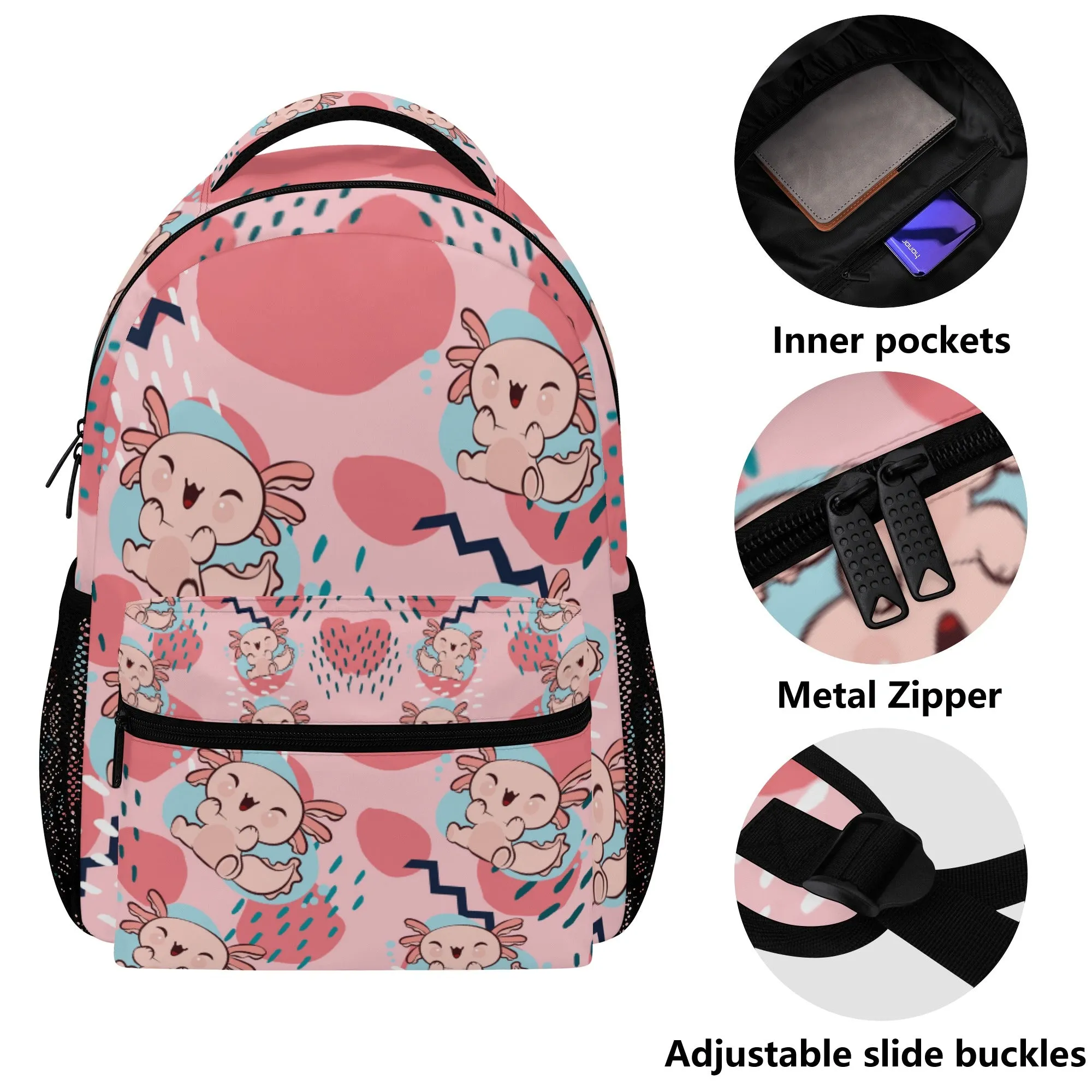 Back to School Essentials: Stylish, Practical Bags & Backpacks for Kids and Tweens. Whimsical Axolotl pattern