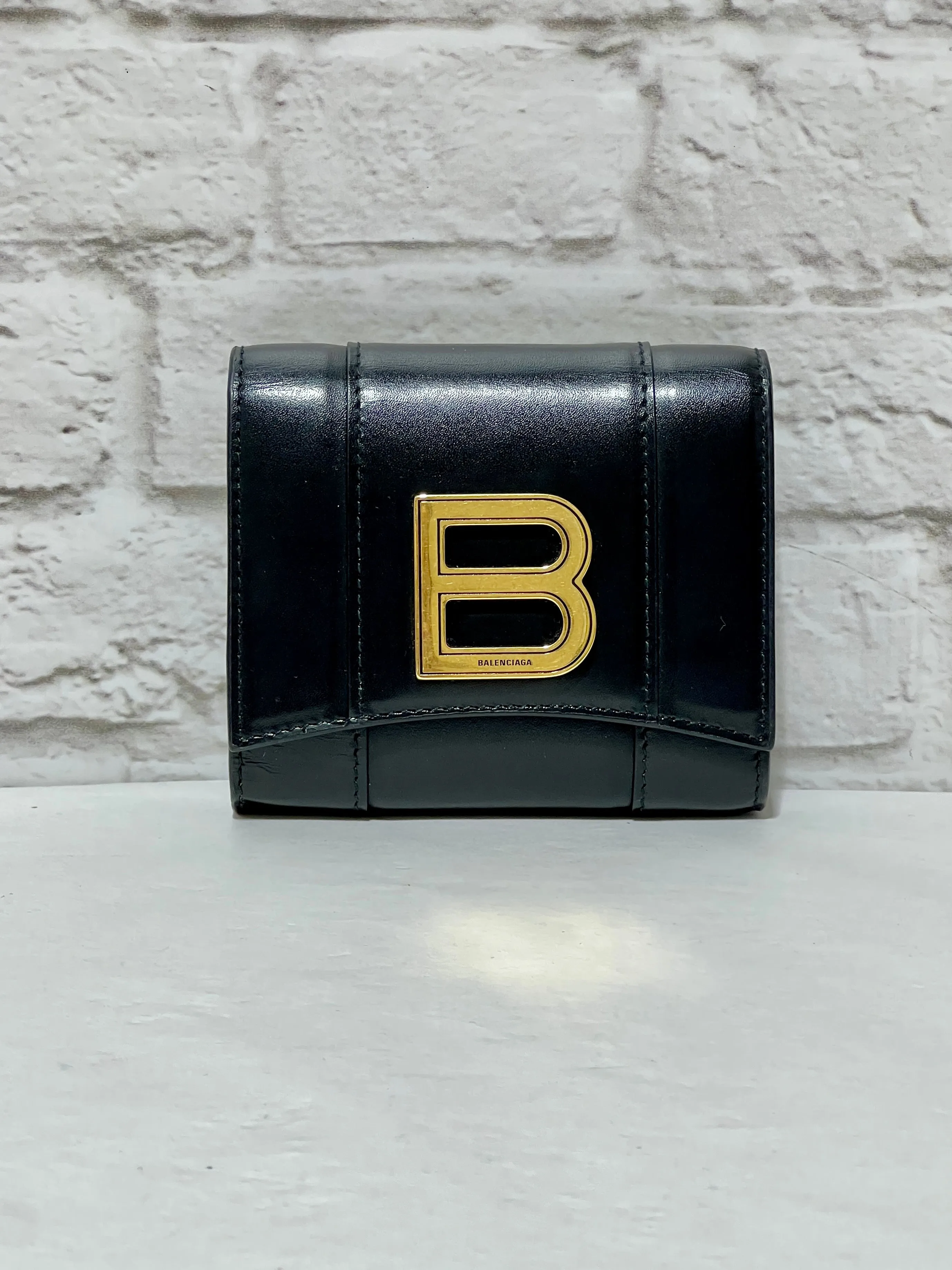 Balenciaga B Trifold Smooth Leather Wallet, Black