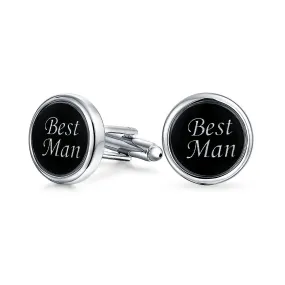 Best Men Round Black Shirt Cufflinks Groomsmen Wedding Gift Brass