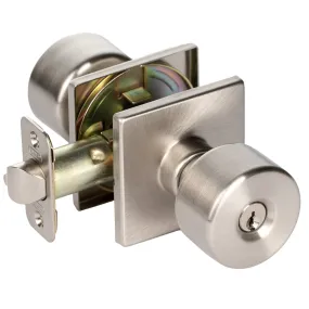 BHP Union Square Modern Flat Keyed Entry Door Knob Exterior Handle Lock with Square Rose in Satin Nickel #44515SN