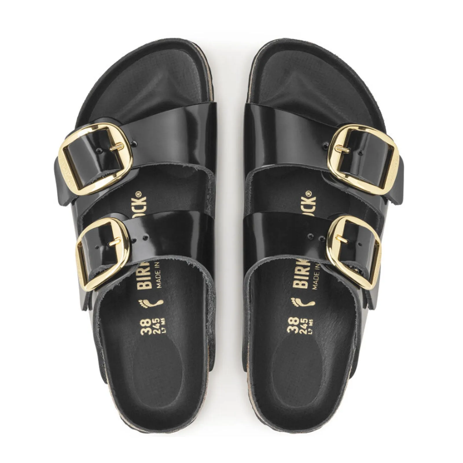 Birkenstock Arizona Big Buckle Narrow Slide Sandal (Women) - High Shine Black Leather