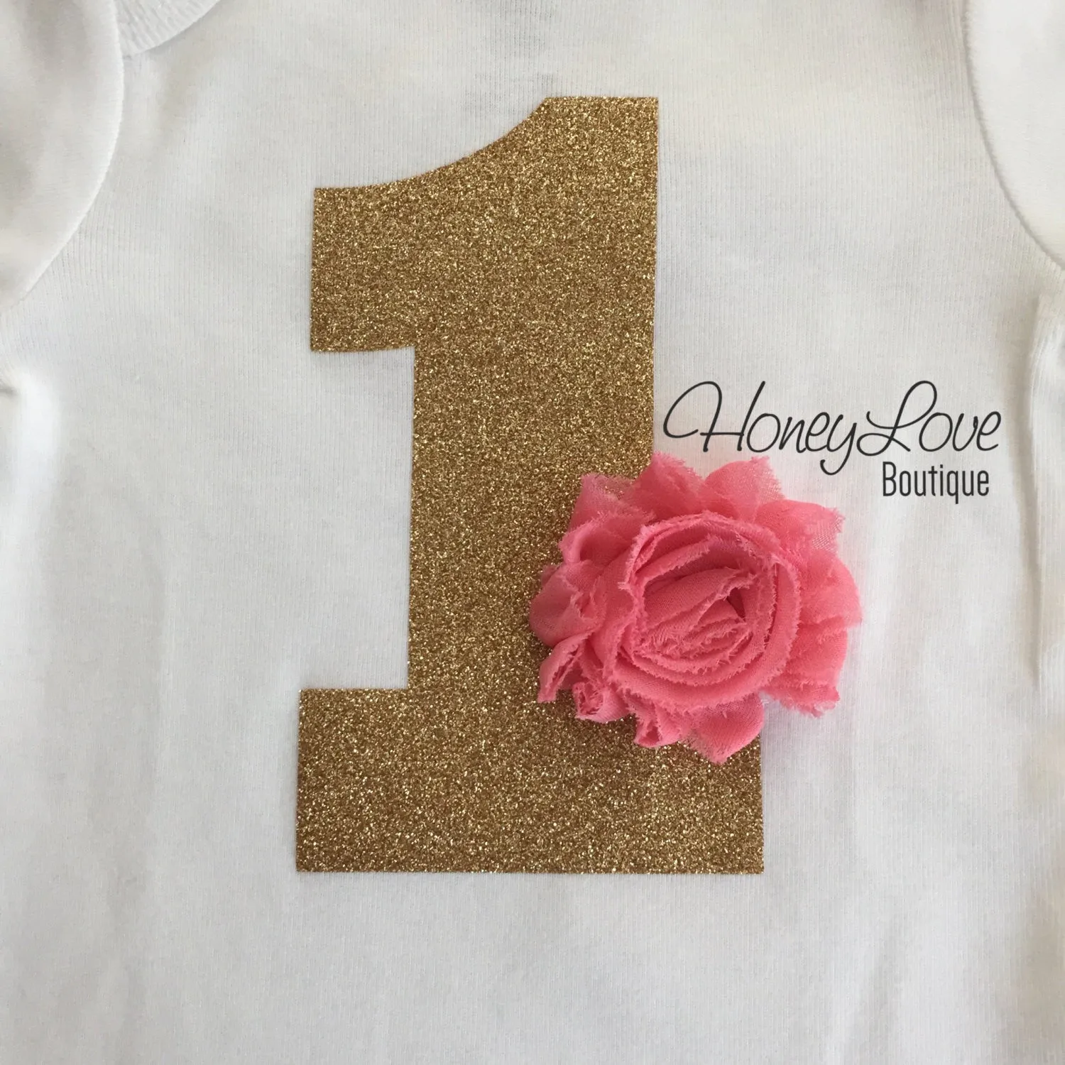 Birthday Bodysuit - Gold or Silver 1 with flower accent (choose color!)