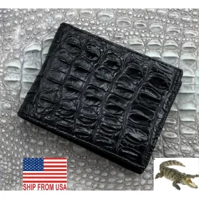 Black Alligator Hornback Skin Bifold Wallet For Men | Handmade Crocodile Leather Wallet RFID Blocking | VL4566