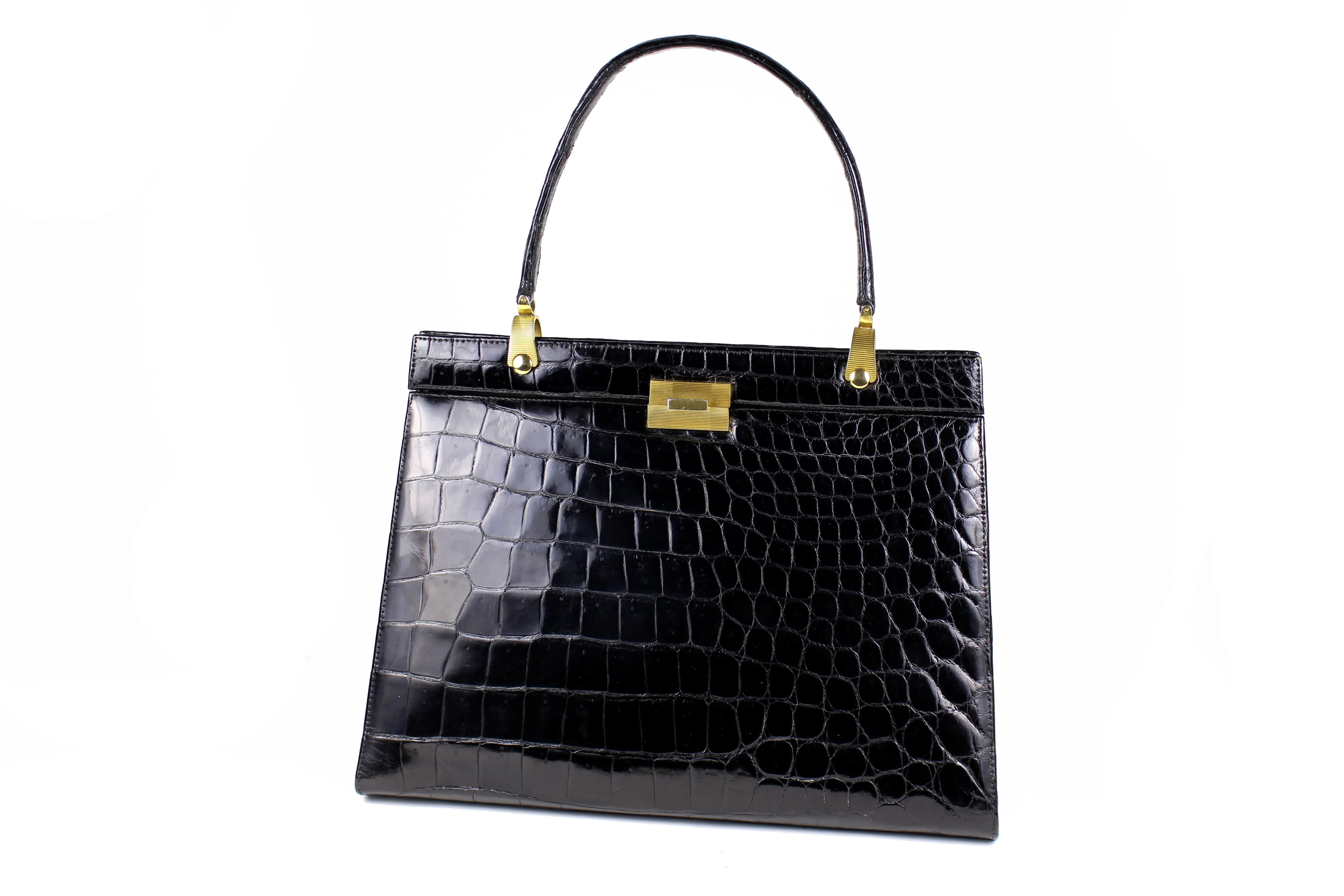 Black crocodile skin handbag top handle