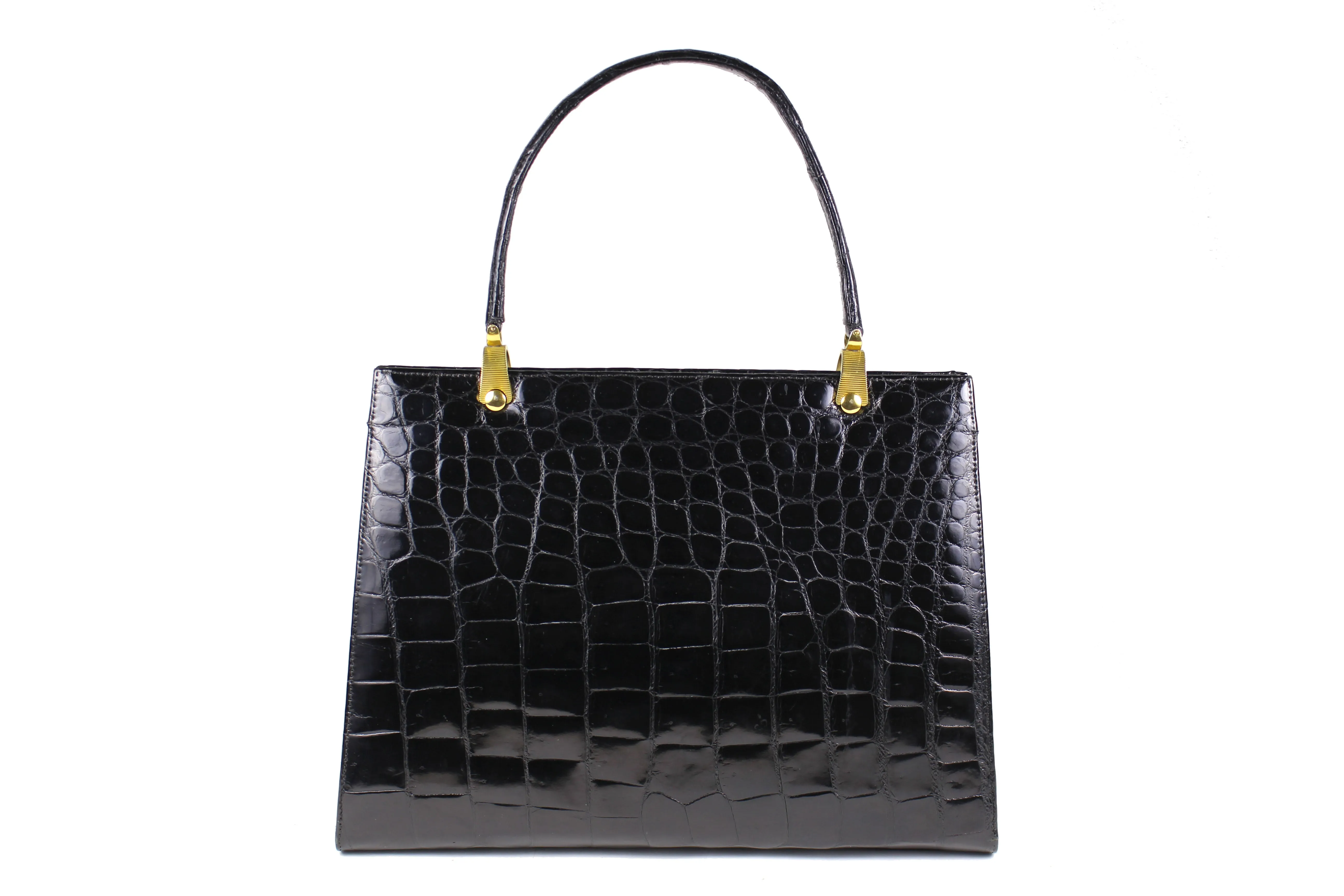 Black crocodile skin handbag top handle