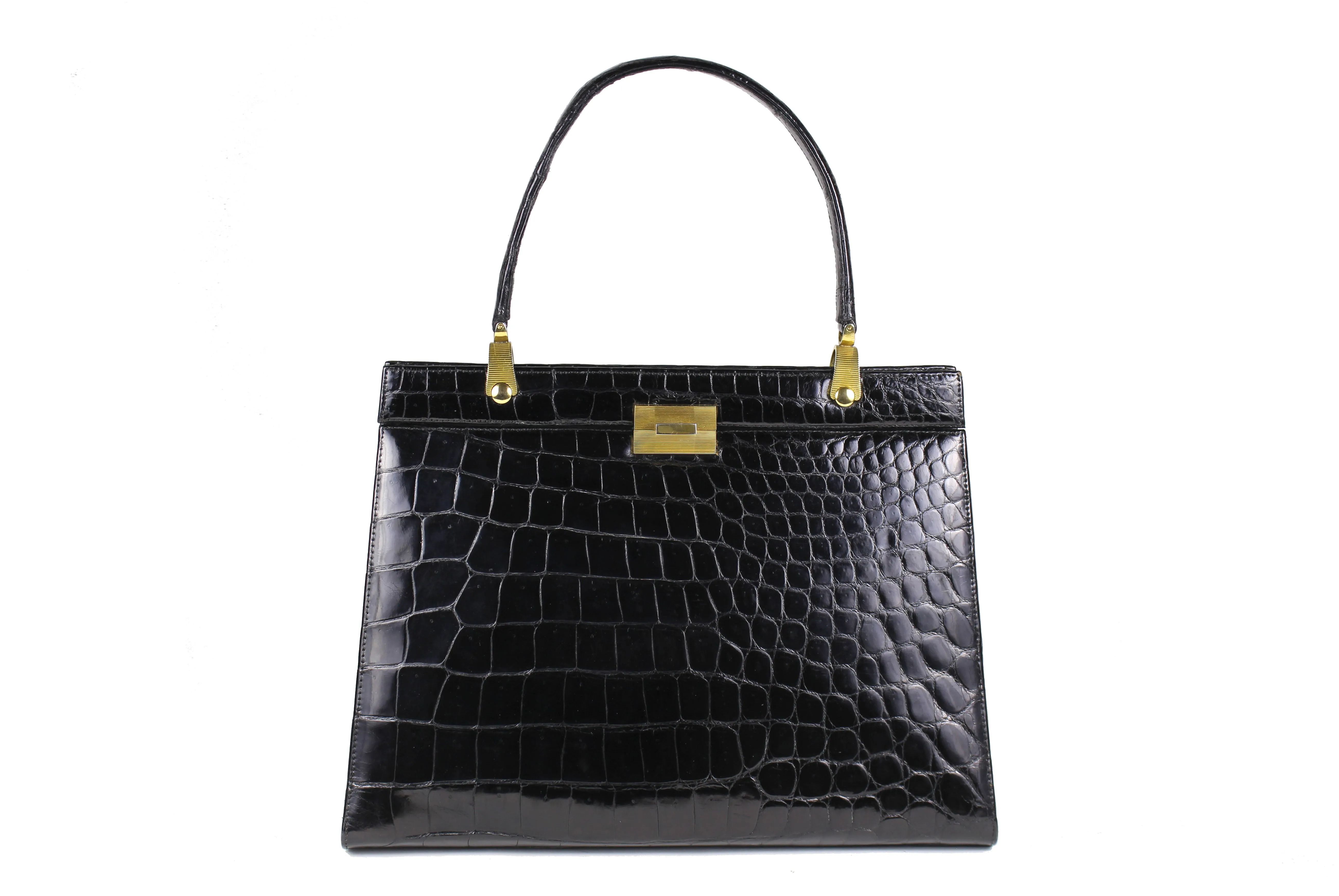 Black crocodile skin handbag top handle