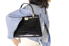 Black crocodile skin handbag top handle