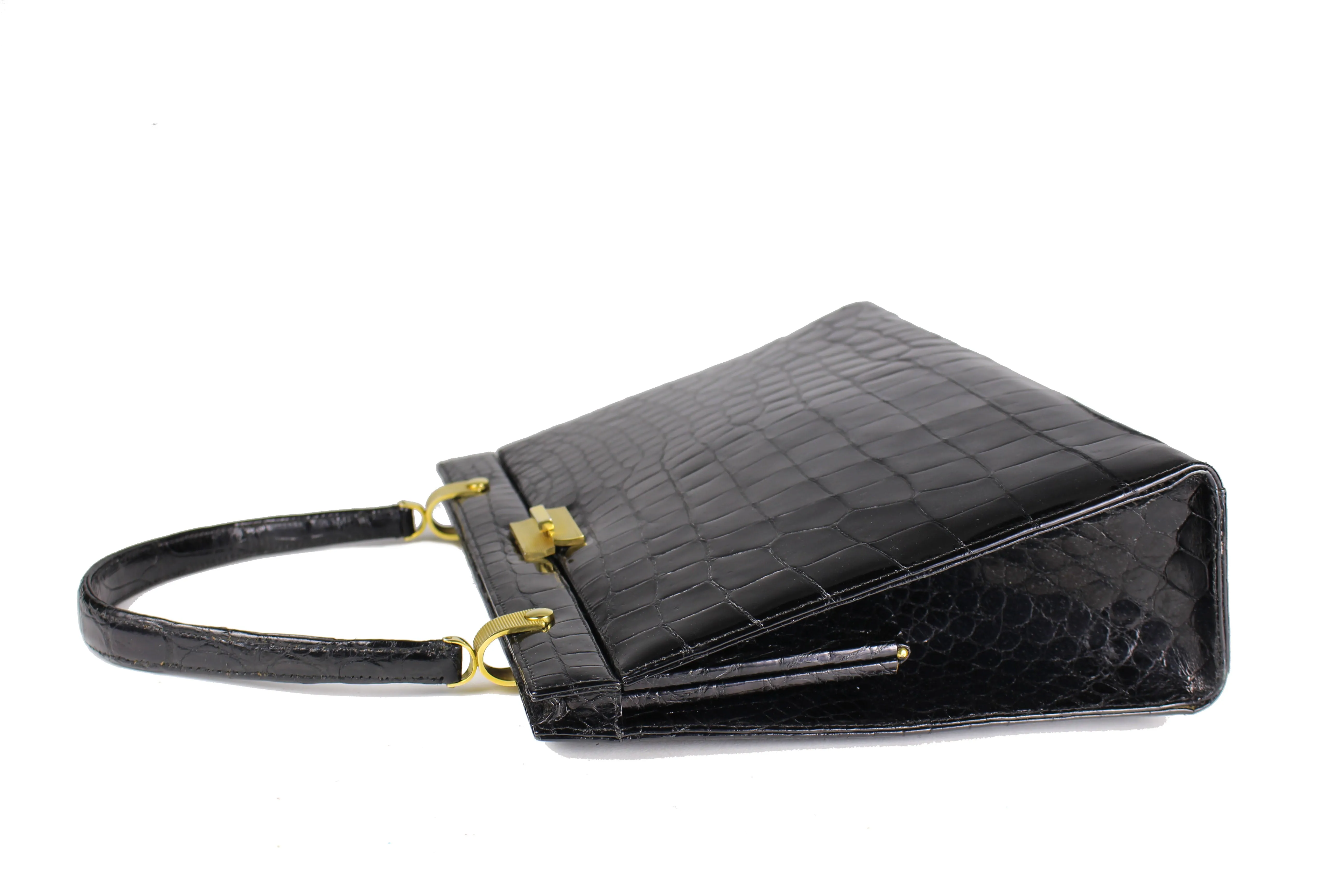 Black crocodile skin handbag top handle