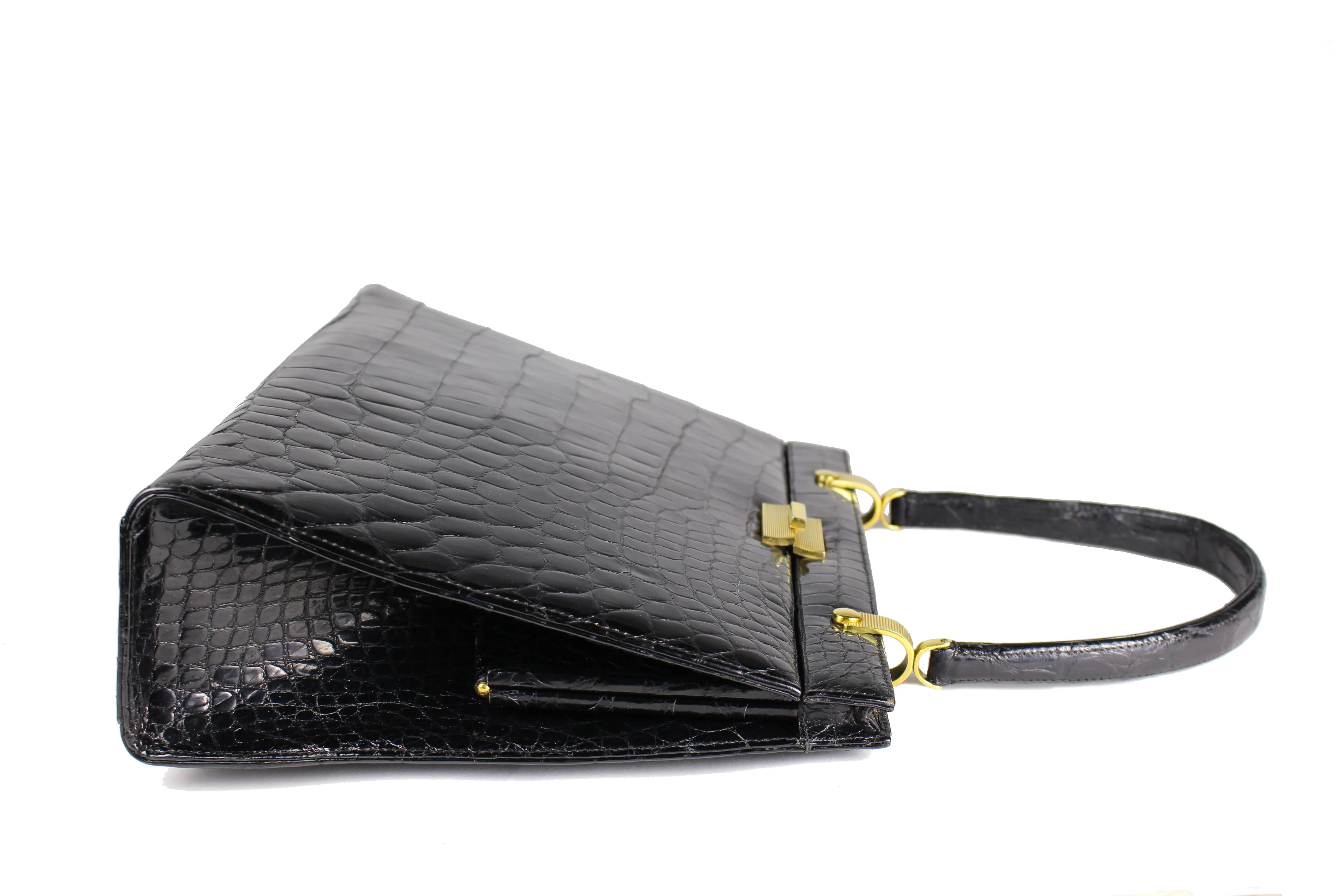 Black crocodile skin handbag top handle