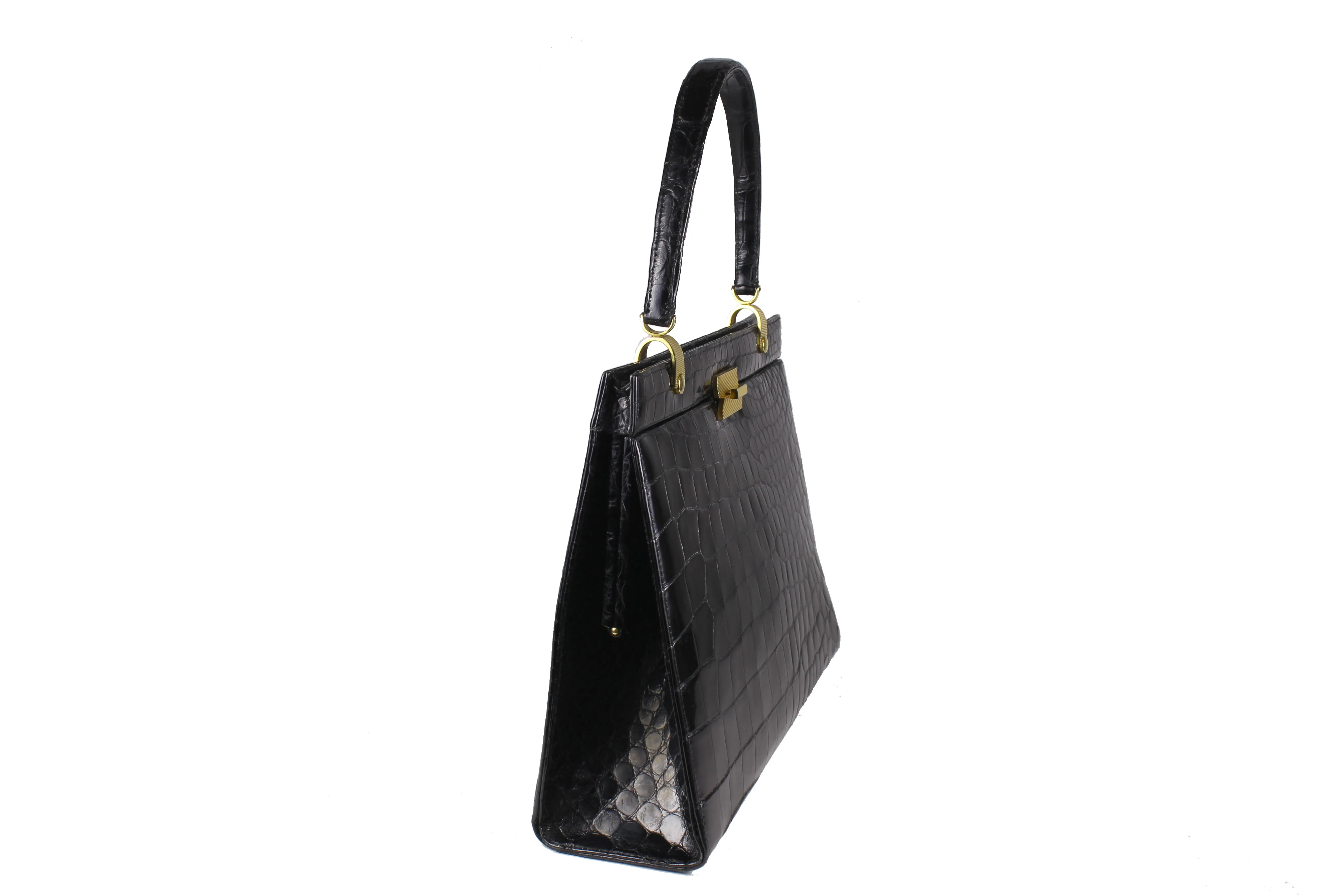 Black crocodile skin handbag top handle