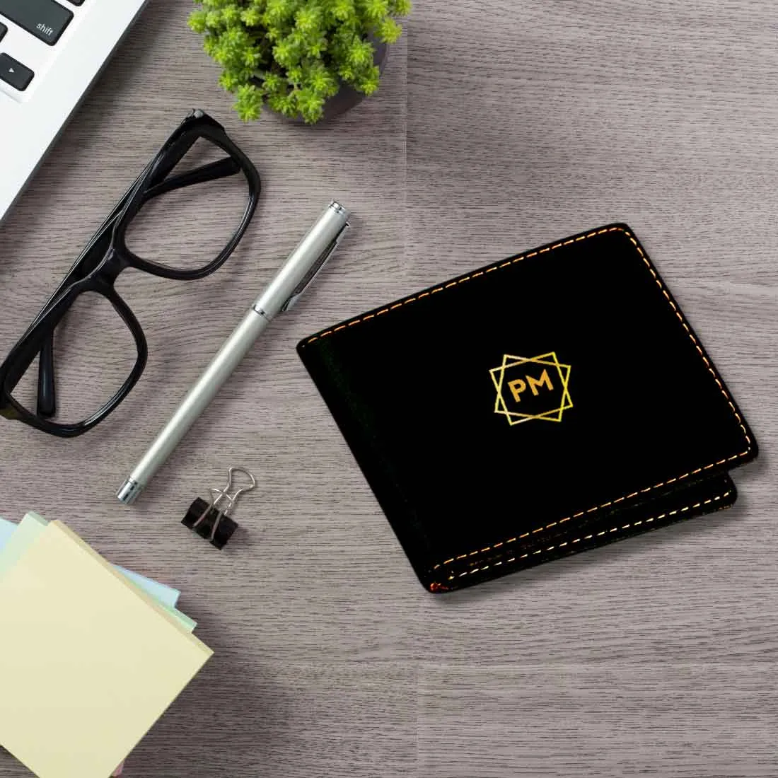 Black Customised Wallets for Him Personalized Gift  - Initials