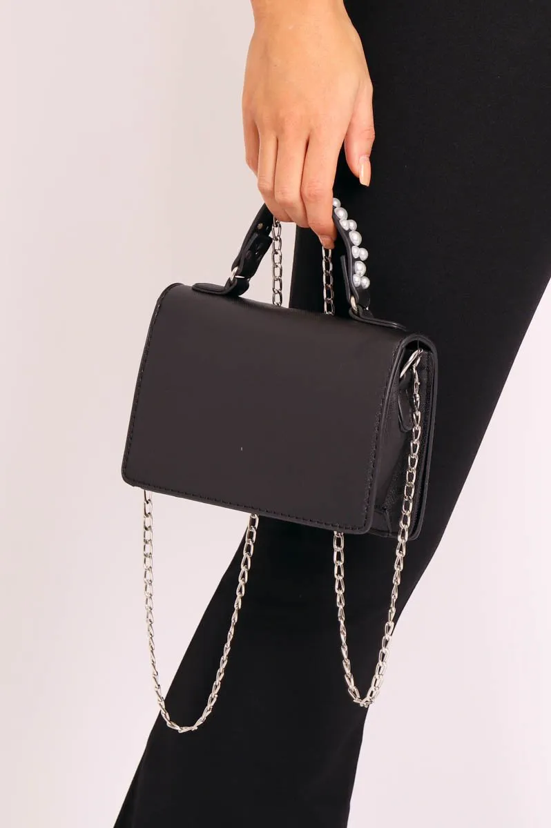 Black Pearl Top Handle Chain Bag - Gabriana