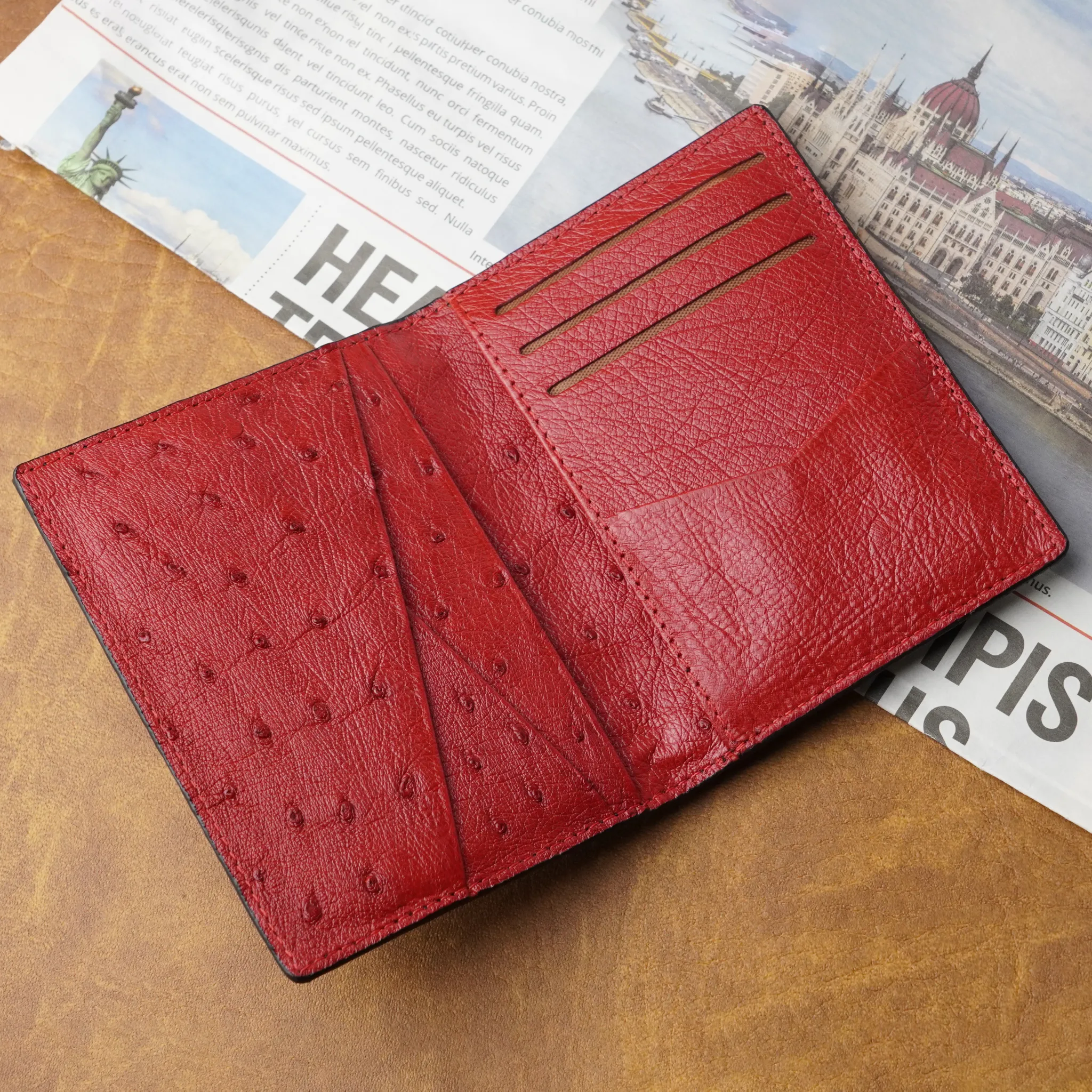 Black Red Double Side Ostrich Leather Credit Card Holder | RFID Blocking | CARDOS-17