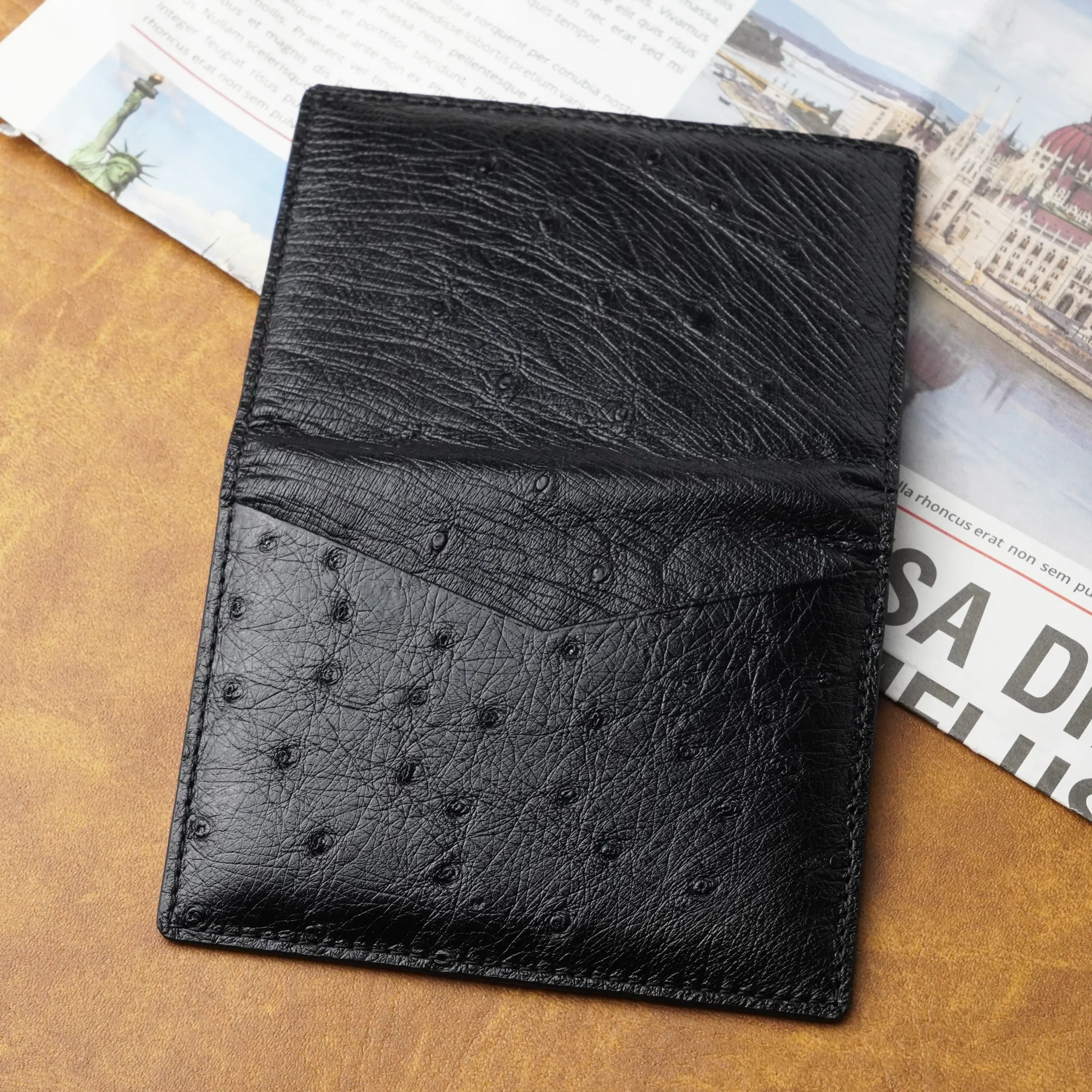 Black Red Double Side Ostrich Leather Credit Card Holder | RFID Blocking | CARDOS-17