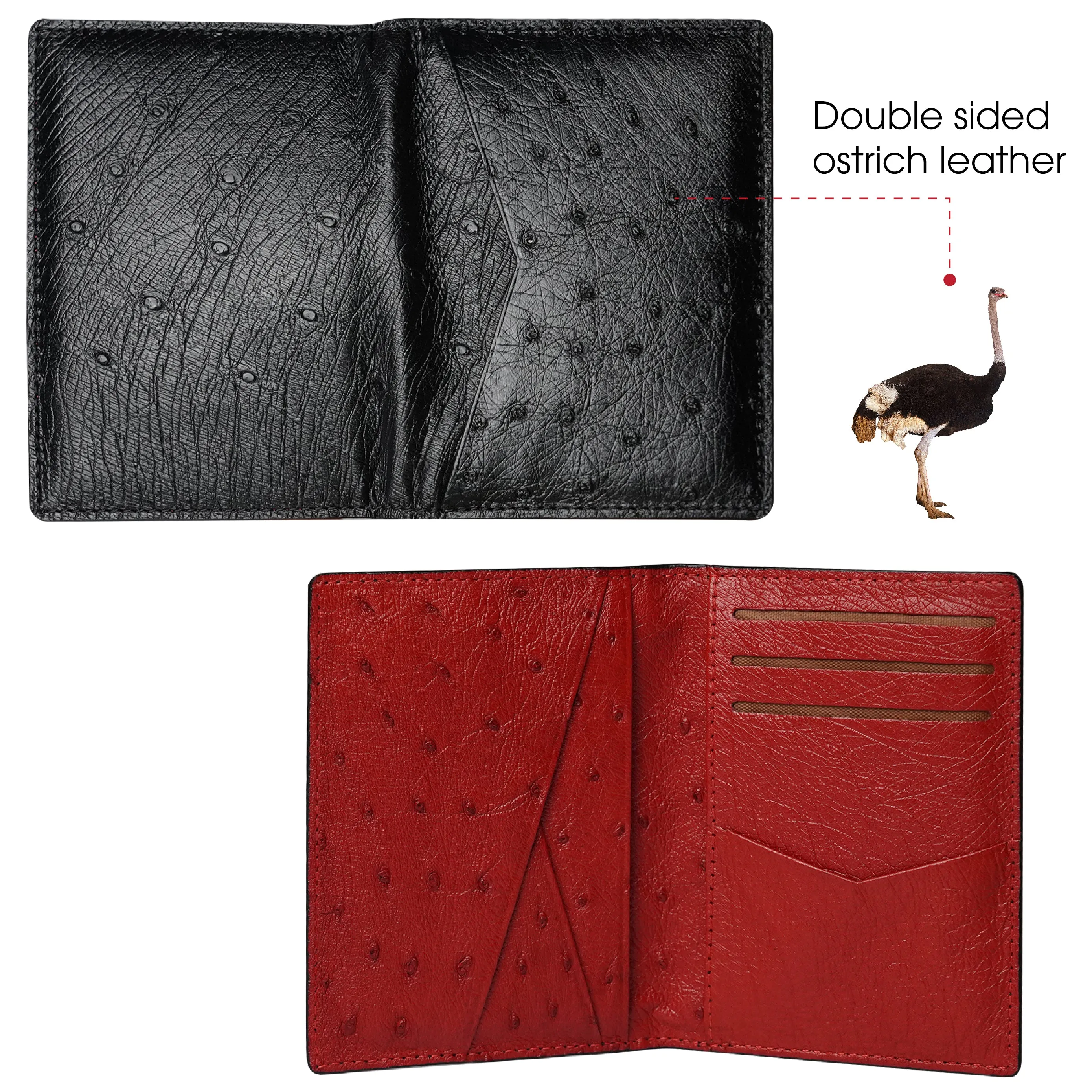 Black Red Double Side Ostrich Leather Credit Card Holder | RFID Blocking | CARDOS-17