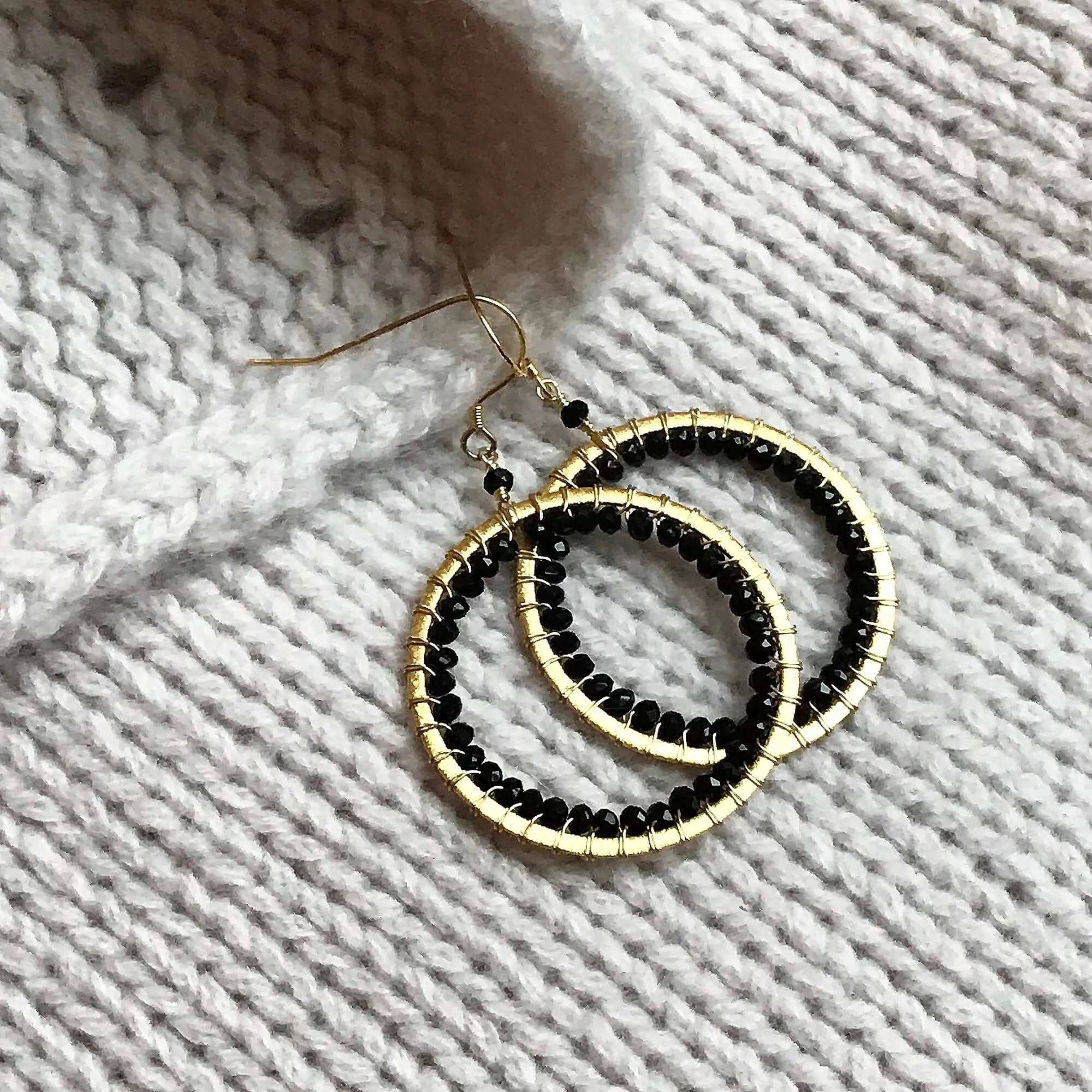 Black Spinel Halo Earrings