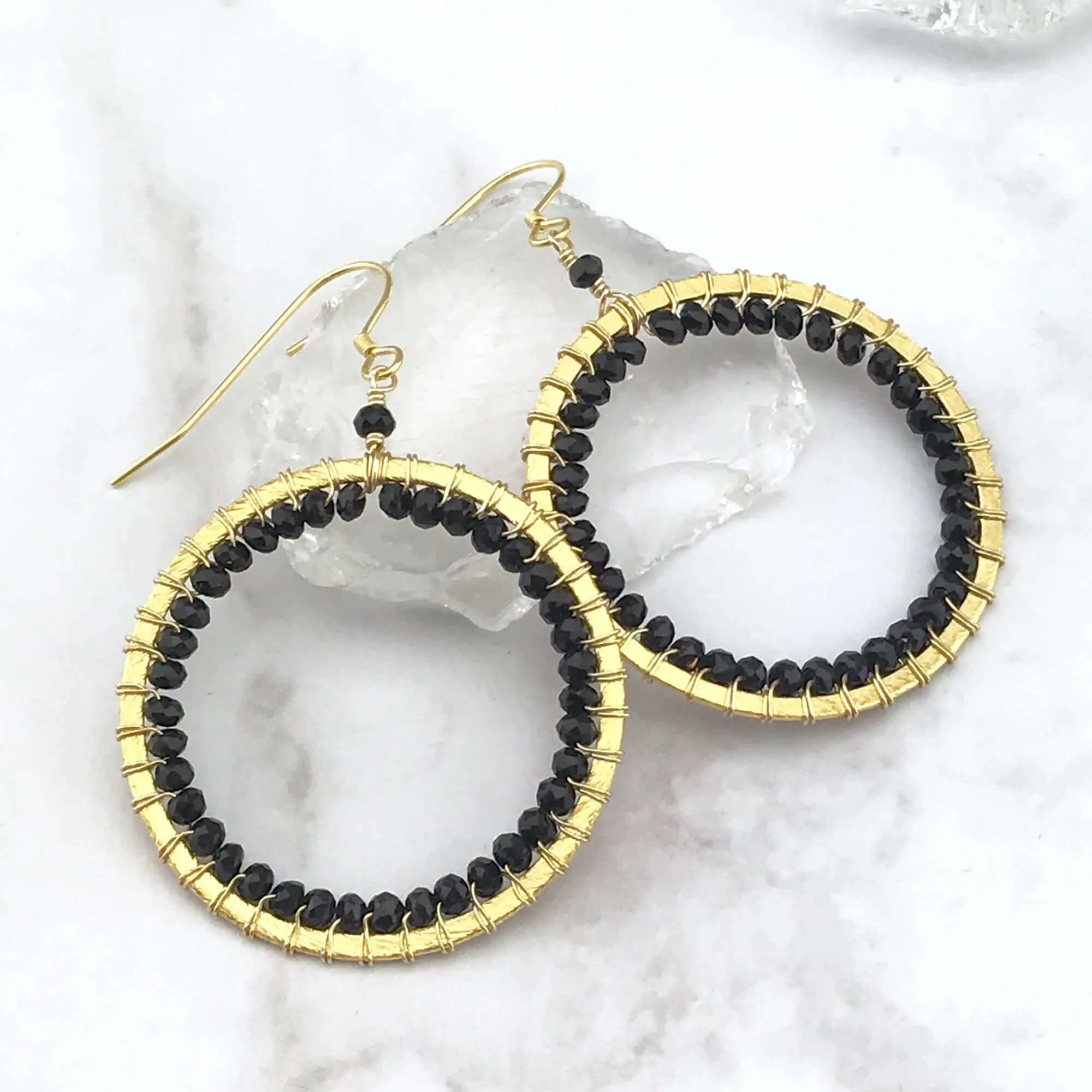 Black Spinel Halo Earrings