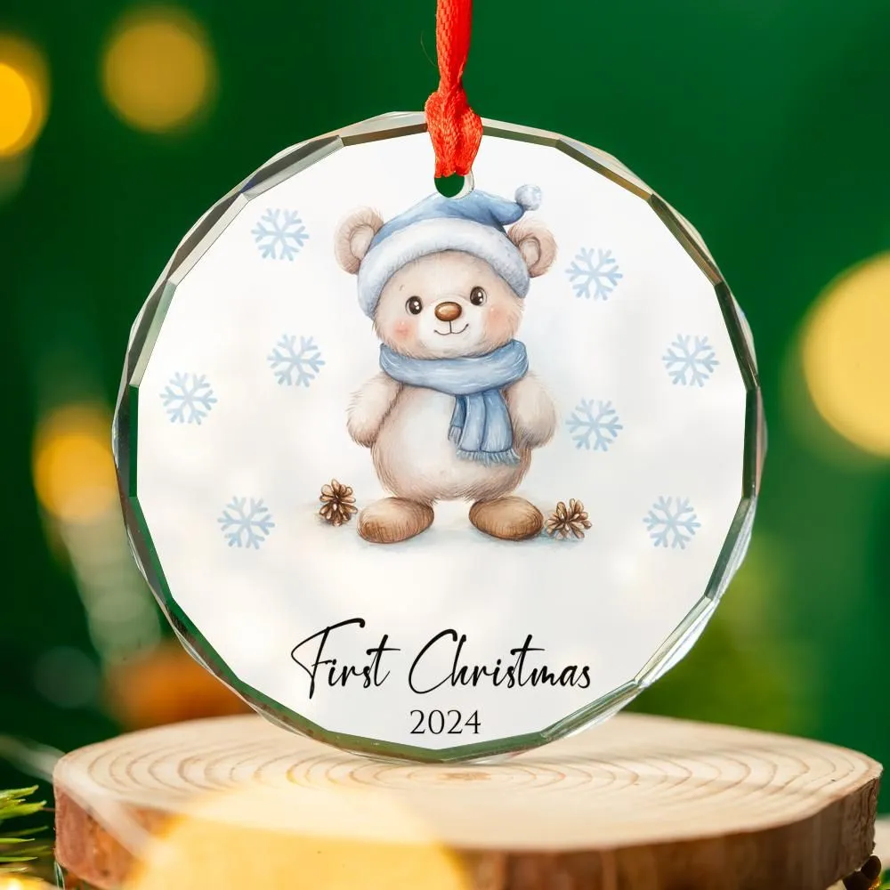 Blue Christmas Bear First Christmas Ornament