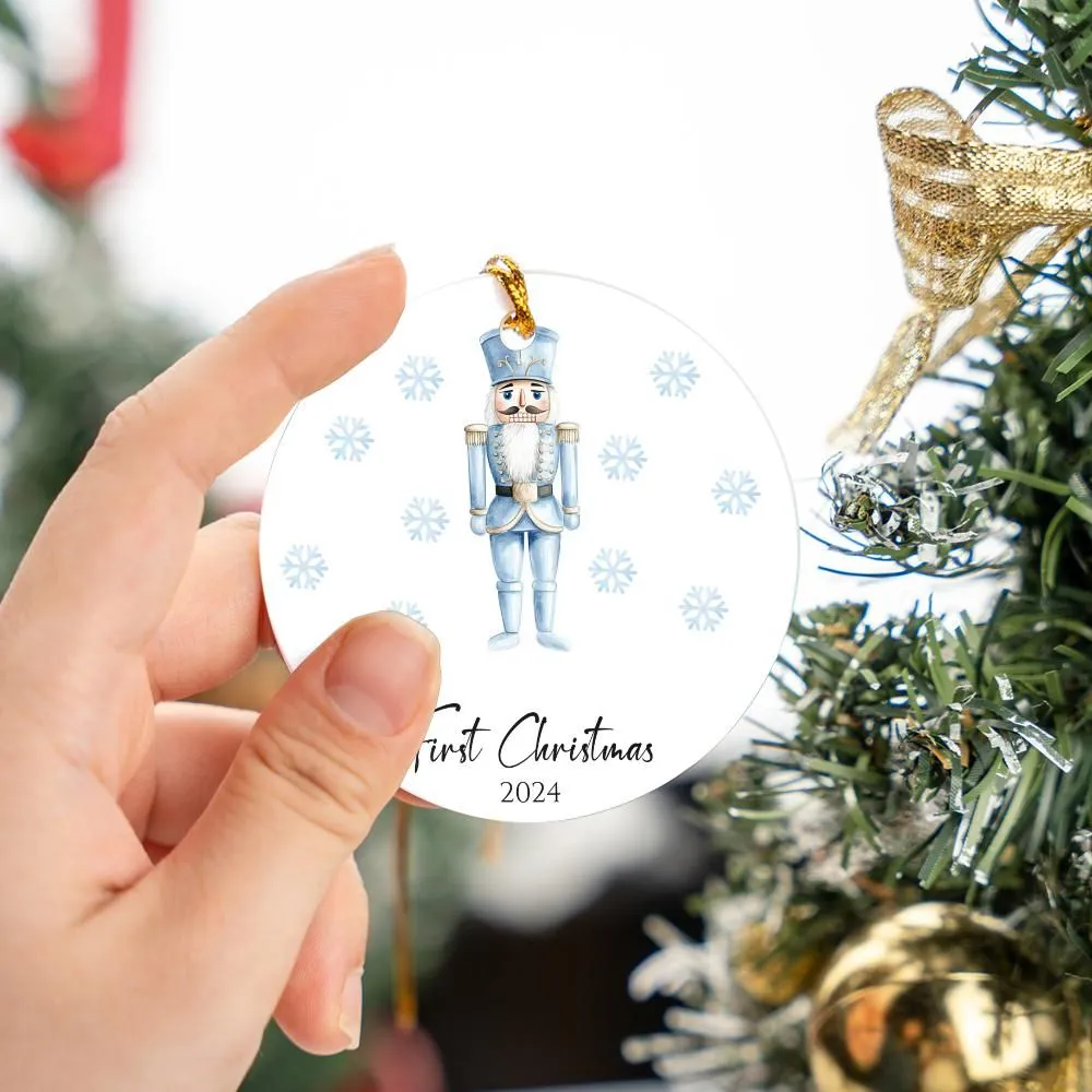 Blue Nutcracker First Christmas Ornament