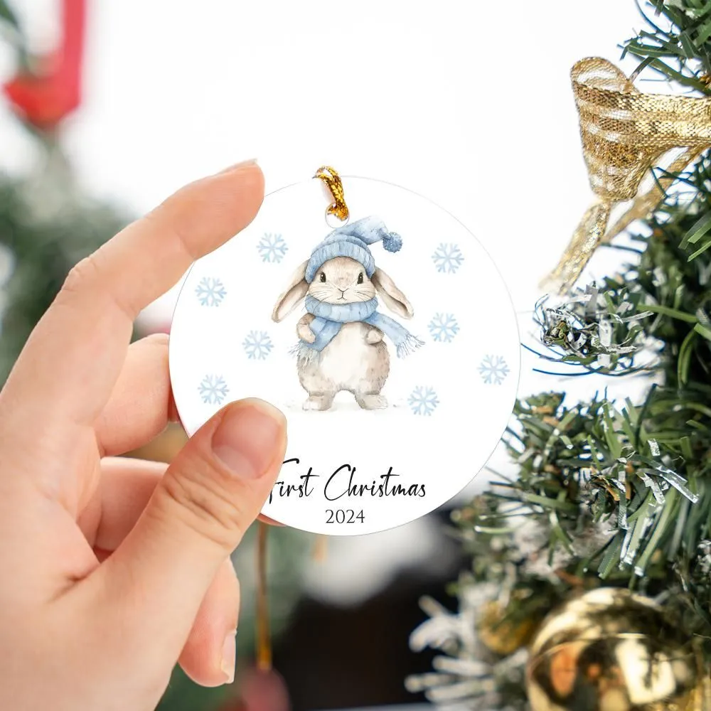 Blue Rabbit First Christmas Ornament