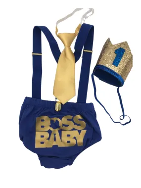 Boss Baby inspired Royal Blue and Gold Cake Smash Outfit