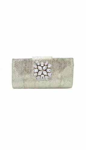 Carlos Falci Gold Metallic Snake & Diamond Clutch