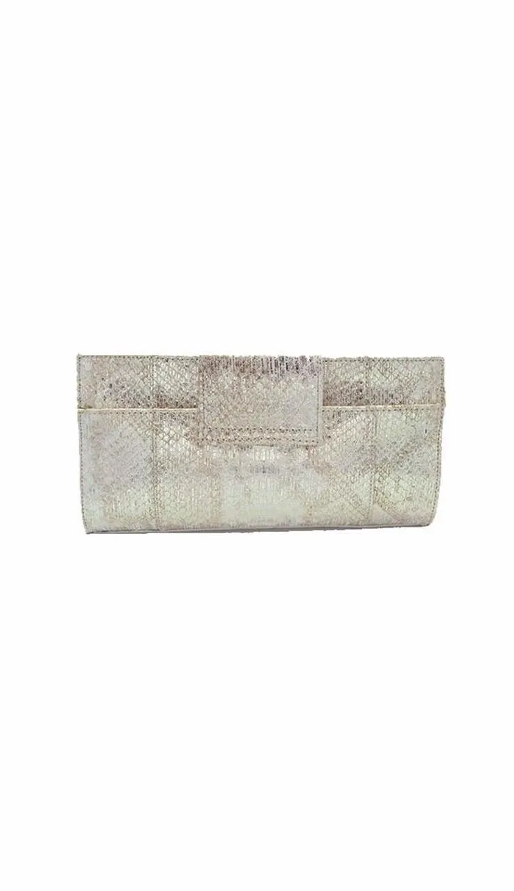 Carlos Falci Gold Metallic Snake & Diamond Clutch