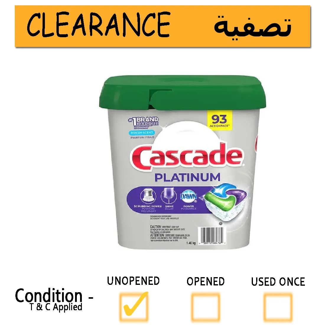 Cascade Platinum, 58 pods Automatic Dishwasher Detergent---- Clearance