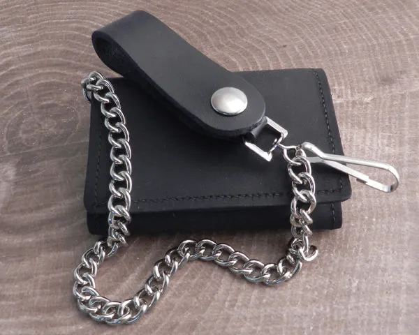 Chain Wallet Black Trifold Leather Biker Soft