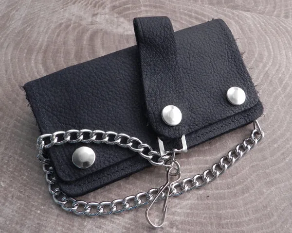 Chain Wallet Black Trifold Leather Biker Soft