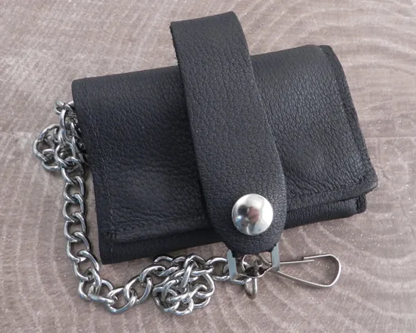 Chain Wallet Black Trifold Leather Biker Soft