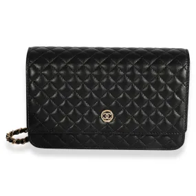 Chanel Black Quilted Lambskin Chanel Crest Wallet On Chain