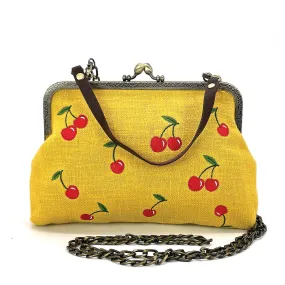 Cherry Kisslock Bag in Linen   Cotton blend fabric