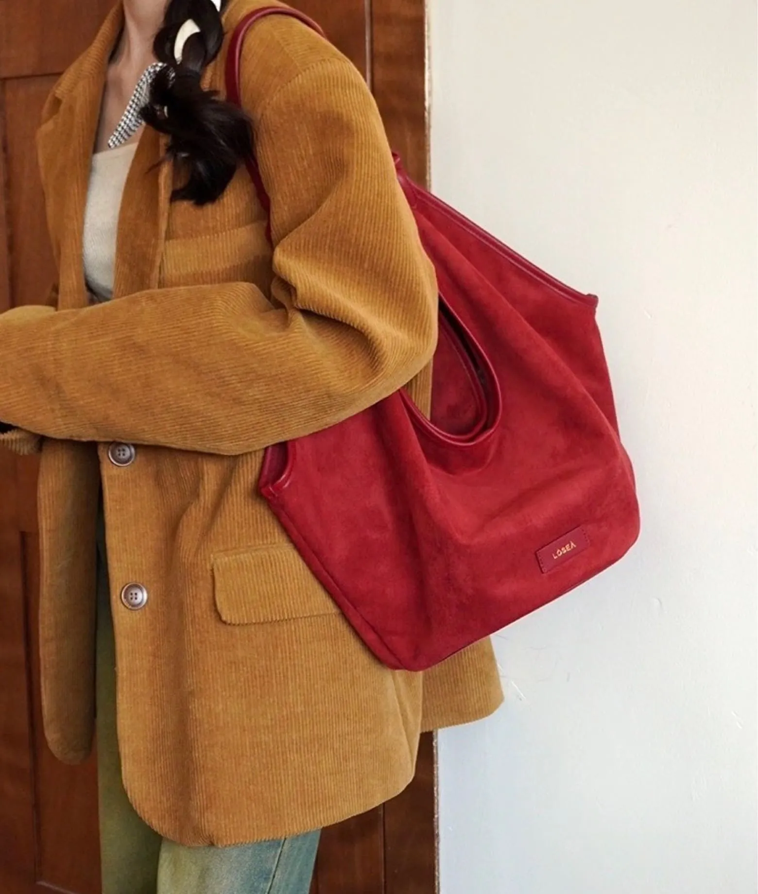 CHERRY suede tote bag