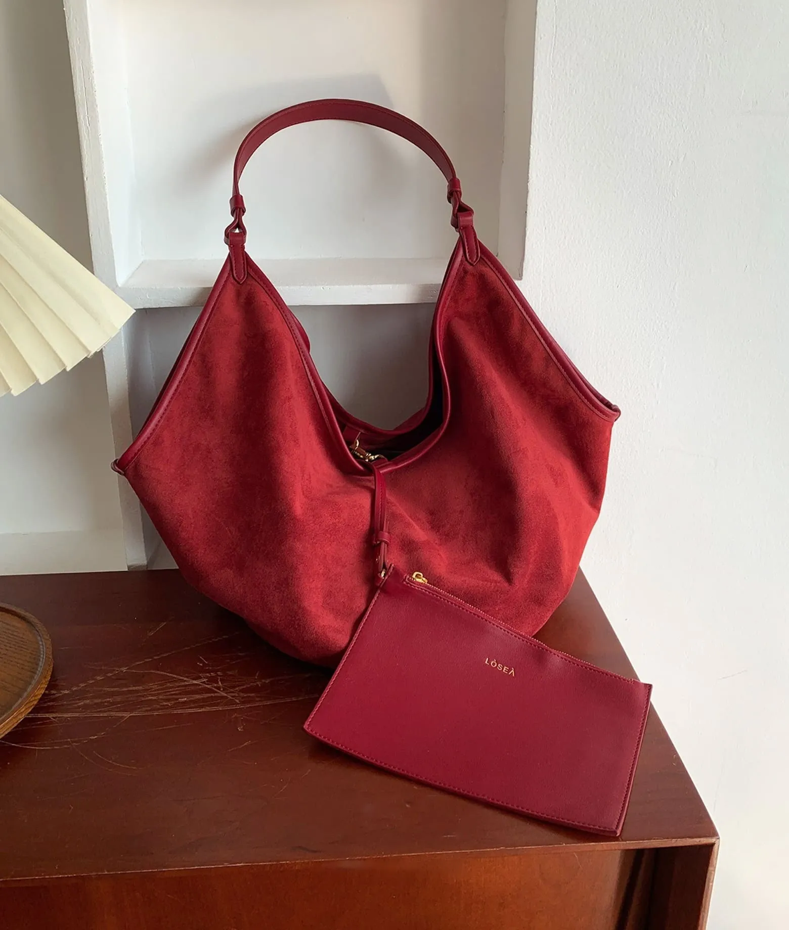 CHERRY suede tote bag