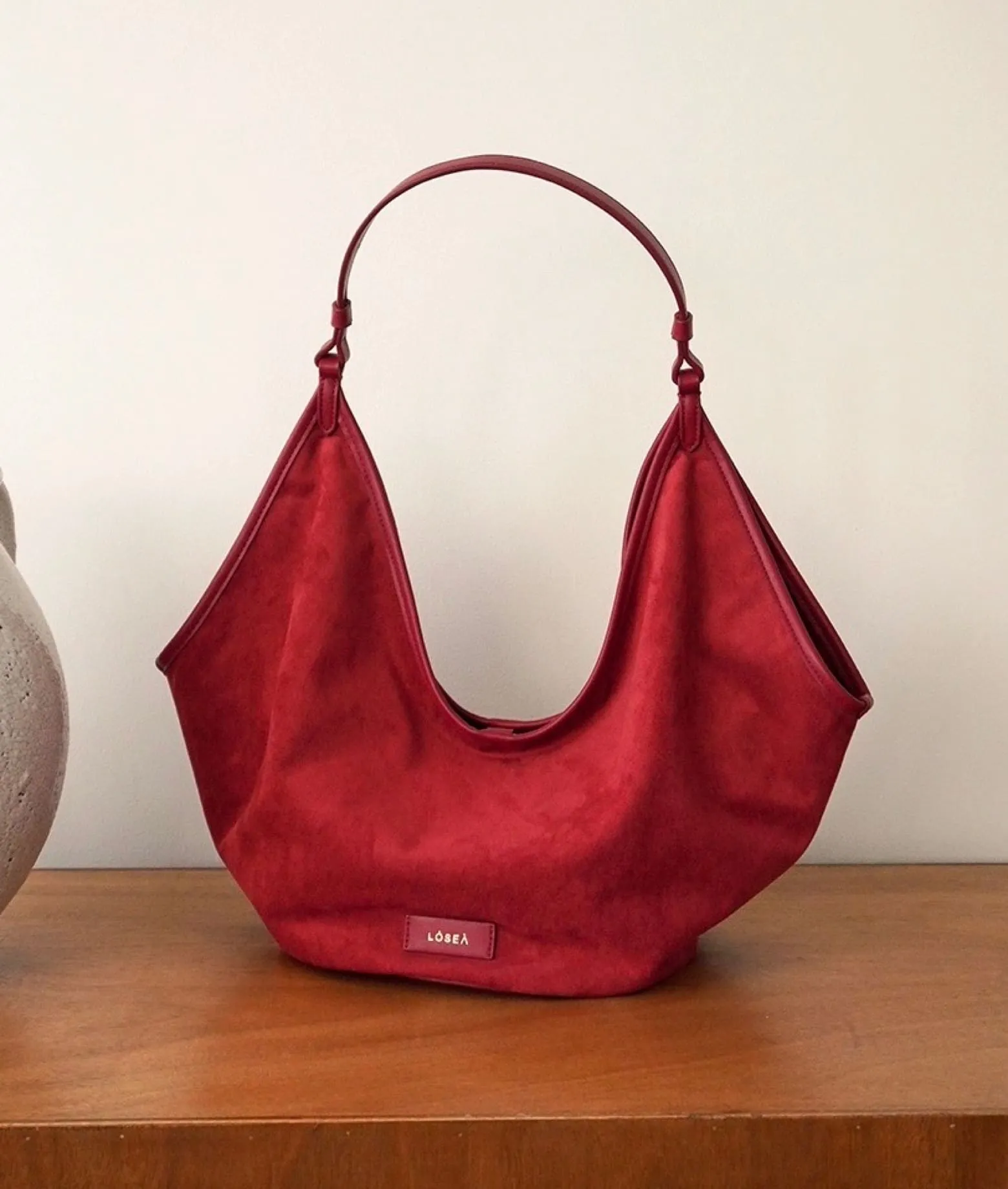 CHERRY suede tote bag