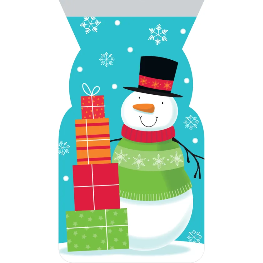 Christmas Snowman and Present Zipper Cello Bags | 12ct