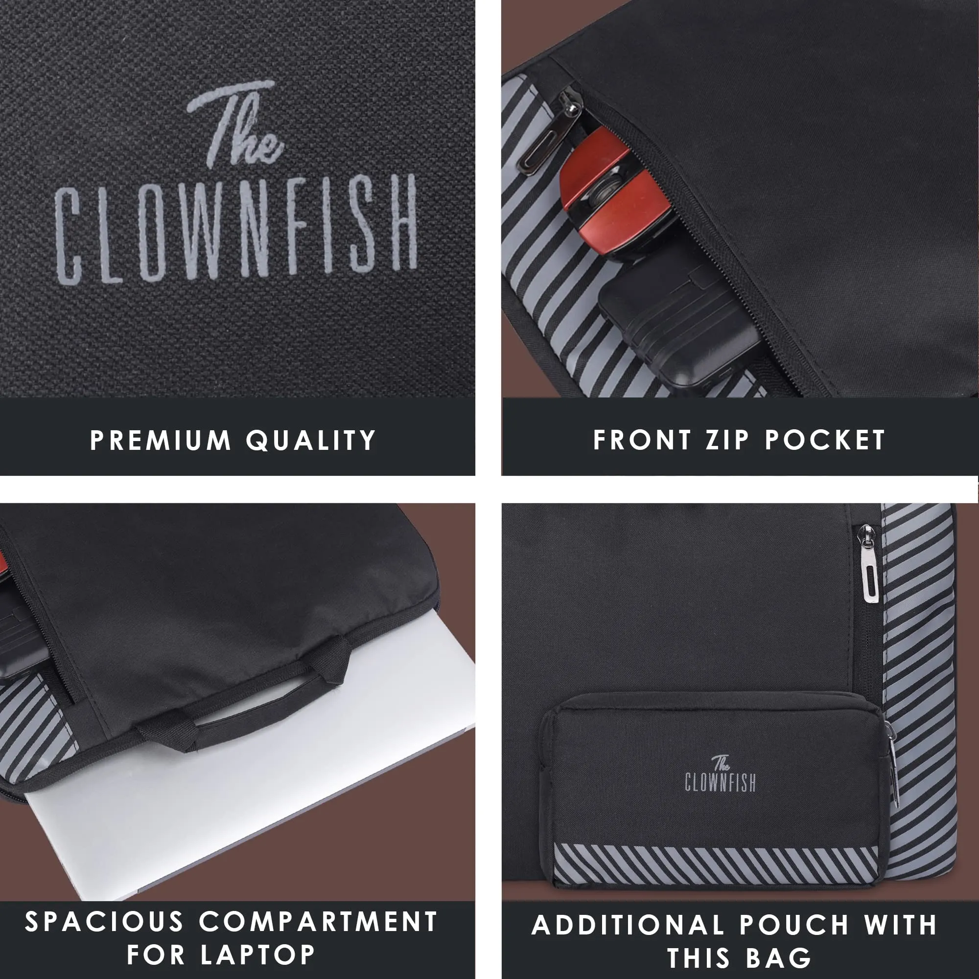 Clownfish Combo of Rex Series 15.6 inch Laptop Sleeve with Scholar Series Travel Pouch Toiletry Bag | Laptop Sleeves and Slipcases | Unisex Laptop Sleeve | Unisex Travel Pouch/Toiletry Kit | Black