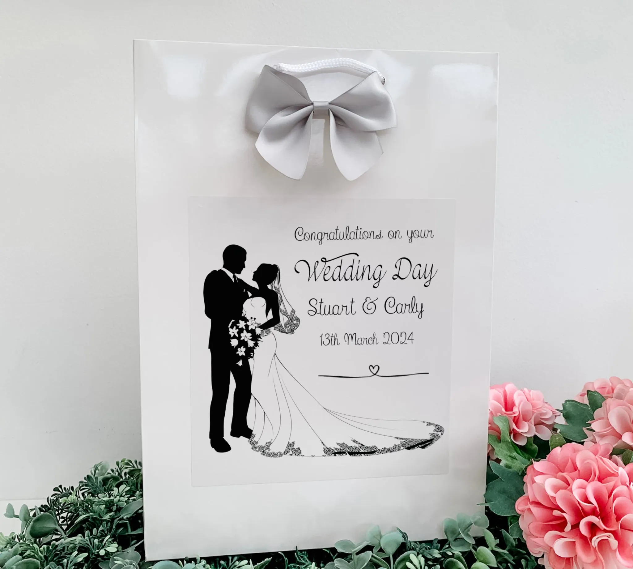 Congratulations On Your Wedding Day Gift Bag Male Female Couple Silhouette