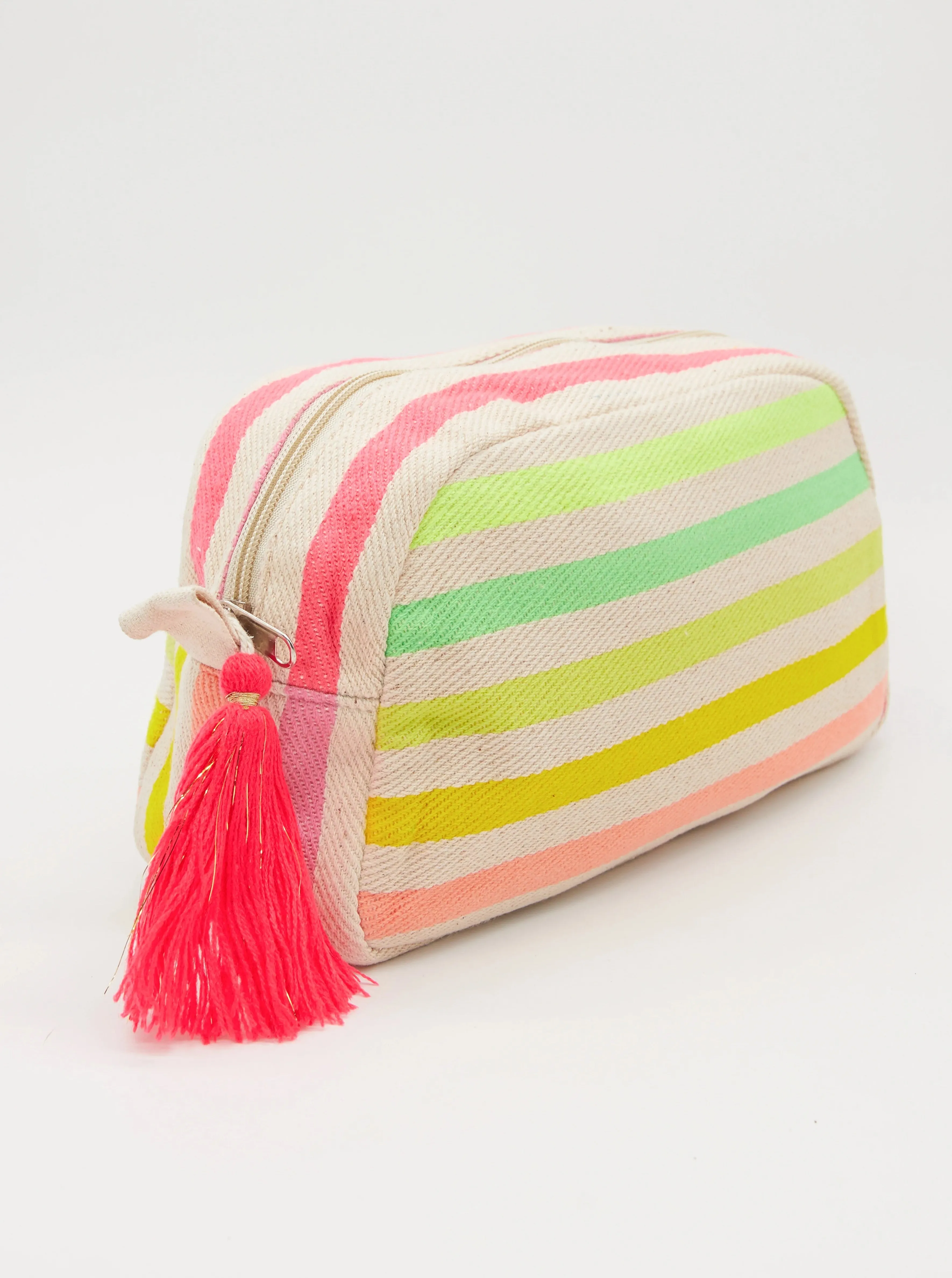 Cosmetic Bag - Coloured Stripes w/ Tassle